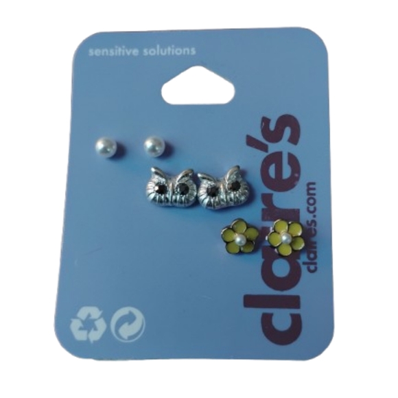 Claire's Jewelry - NWT Claire's Sensitive Solutions 3-Pack Stud Earrings Set Owl Flower Pearl